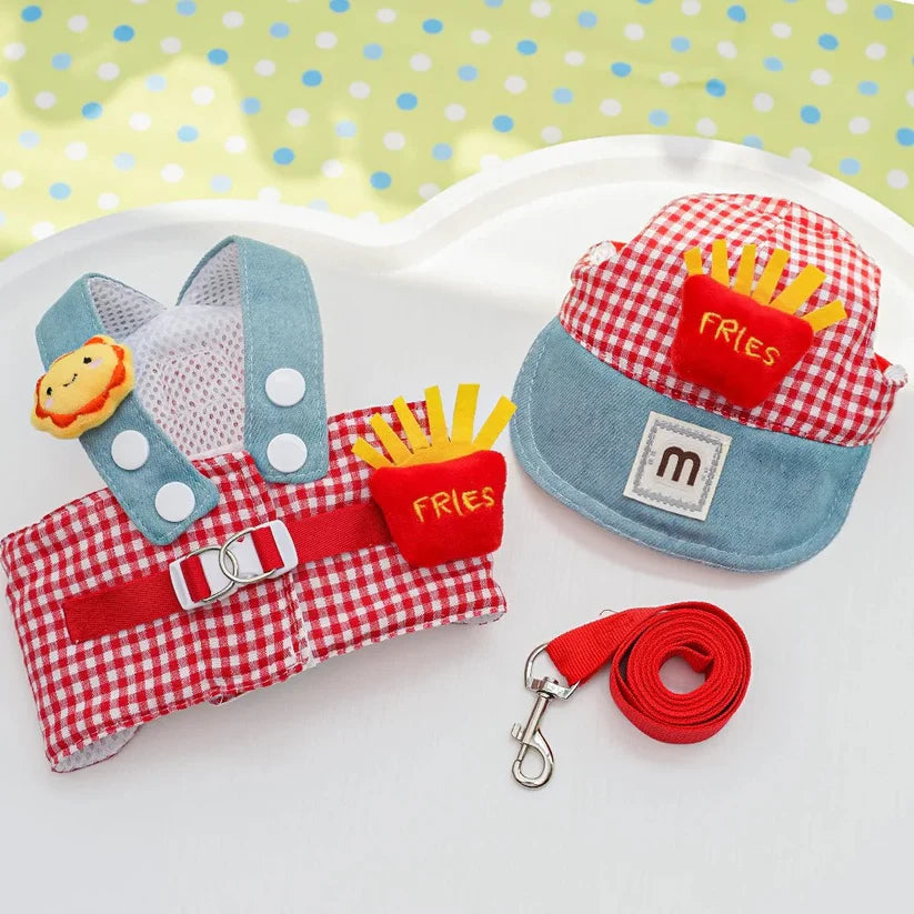 Cute Dog Harness & Leash Set with Hat